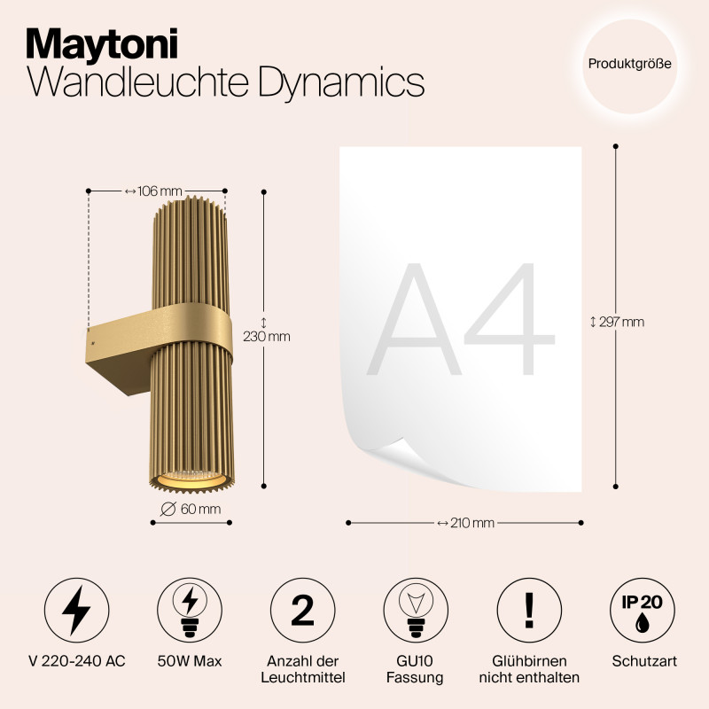 Светильник 22 см, Maytoni Dynamics MOD326WL-02MG, золото