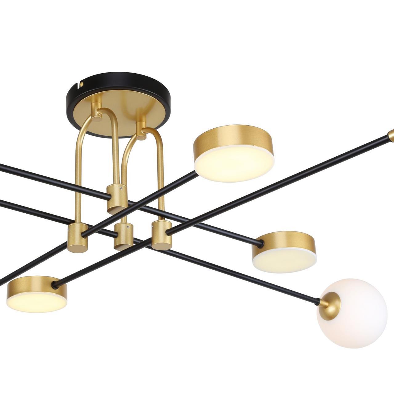 Люстра F-Promo Complesso 3095-8P, D1200*H290, каркас черного цвета с декоративными элементами цвета золота, плафоны из белого стекла, рассеиватели из белого акрила, лампу G9 можно менять