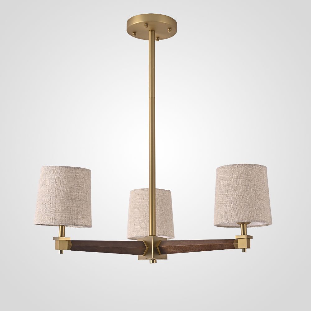 Люстра на штанге Jorgenson D70 Beige/Dark wood 70*70*60 см, 3*E27*60W, ImperiumLoft STAVRA01, Тёмное дерево, Золотистый