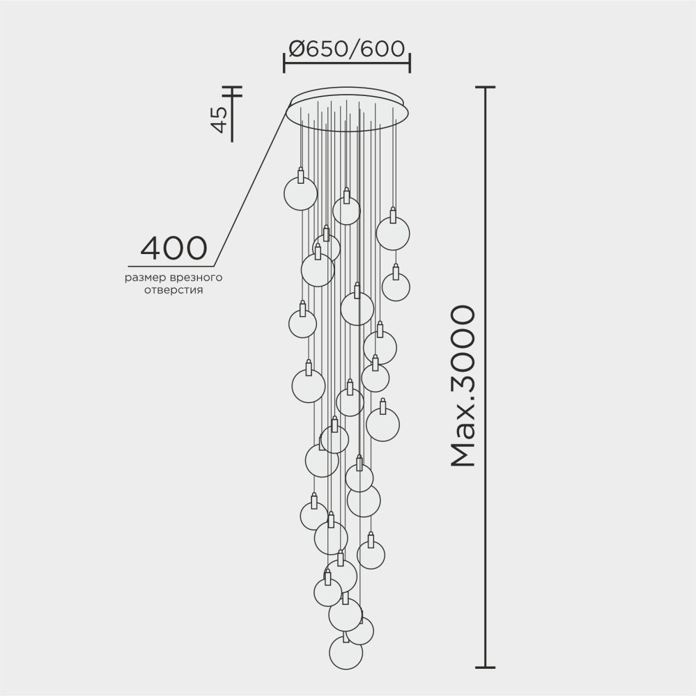 Подвесная люстра 65*65*300 см, LED 95W, 4000K, Золото MODELUX ML.88988.25 GD