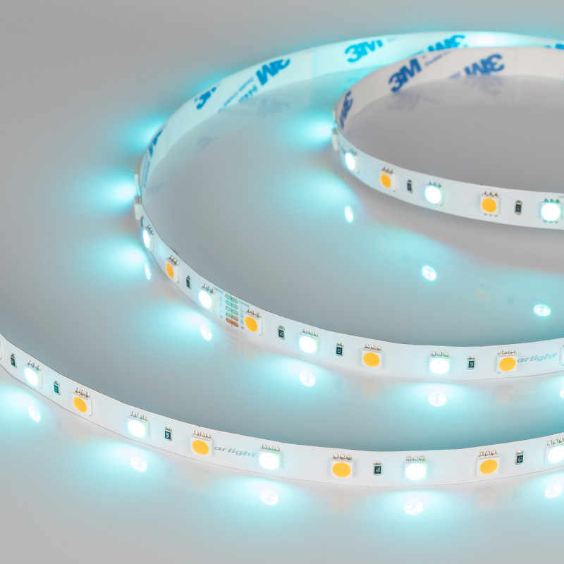Лента RT-B60-10mm 24V RGBW-Warm (14.4 W/m, IP20, 5060, 5m) (Arlight, Открытый) 018327(2). Цена указана за 5 метров. Продается кратно 5 метрам.