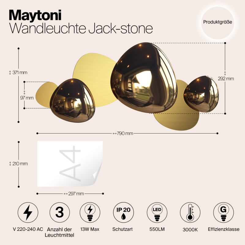Бра 37 см, 13W, 3000K, Maytoni Jack-stone MOD314WL-L13G3K, золото