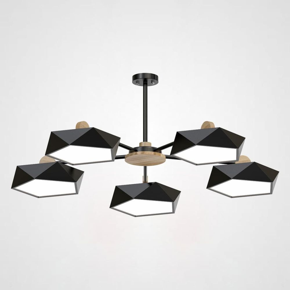 Люстра на штанге GEOMETRIC CH 5 черная 92*92*16 см, 5*LED*3W, ImperiumLoft GEOMETRIC-CH01, Чёрный, Дерево