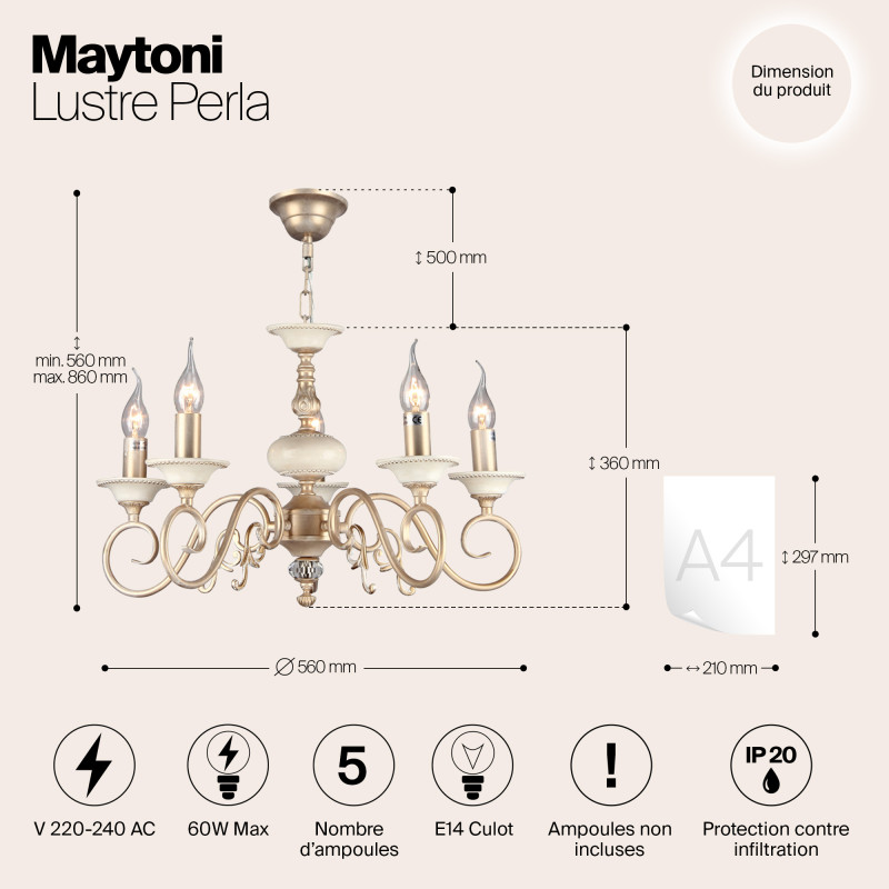 Люстра Maytoni ARM337-05-R Кремовое золото