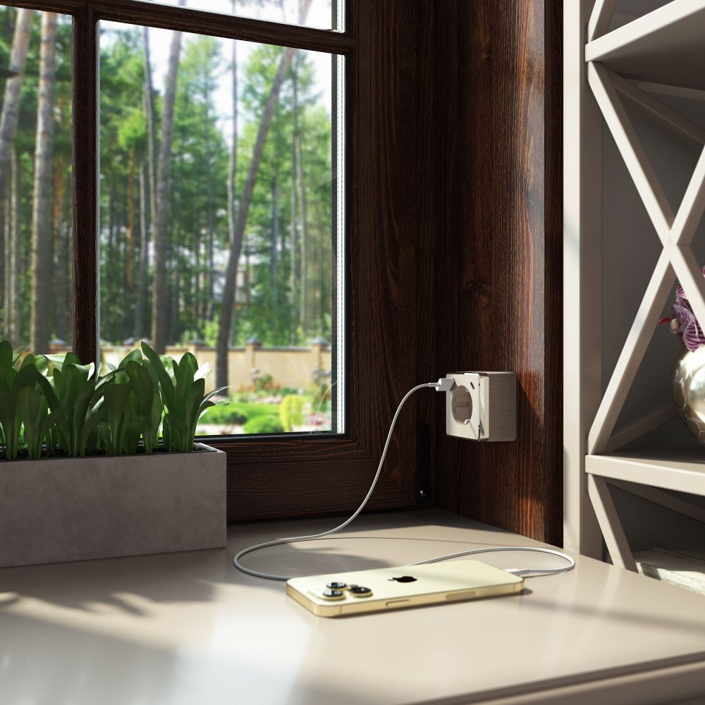 Розетка Werkel W5071710 с заземлением, шторками и USB тип A+C Gallant, шампань рифленый