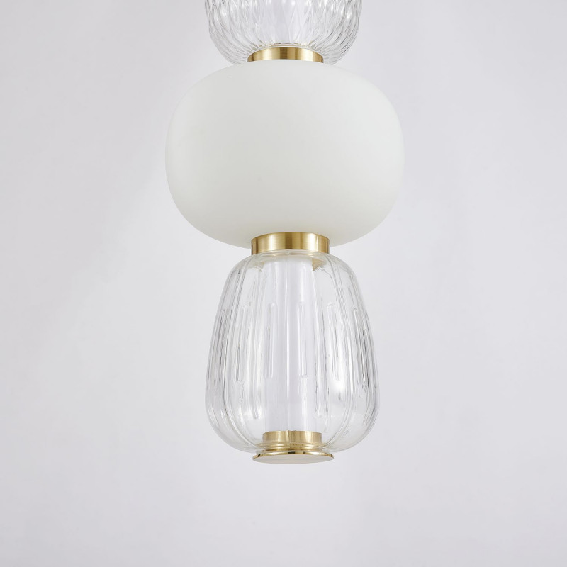 Подвес Favourite Bella 4057-2P, D170*H900/2100, золота, плафоны в виде бусин разнообразных форм из выдувного стекла двух видов - прозрачного и цвета опала