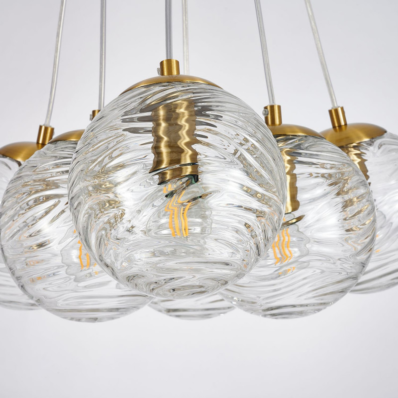 Подвесная люстра Favourite Elica 4056-6P, D400*H190/1440, латуни, плафоны из выдувного узорного прозрачного стекла