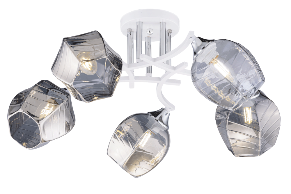 Люстра Ø600 x H270, мм, 5*40W (200W), WT+CR (Белый+Хром) Rilon 3773/5 WT+CH