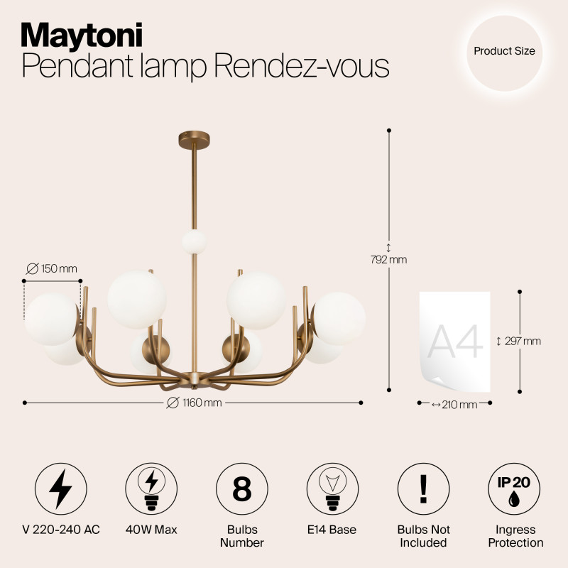 Люстра на штанге Maytoni Rendez-vous MOD109PL-08BS, диаметр 103 см, латунь