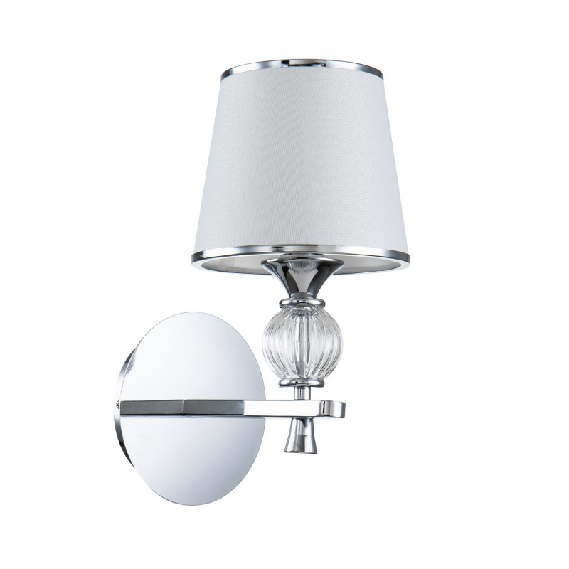 Бра Favourite Aureola 2873-1W, D240*W160*H345, хром, плафон из белой ткани с серебристыми лентами, декоративный элемент из прозрачного стекла