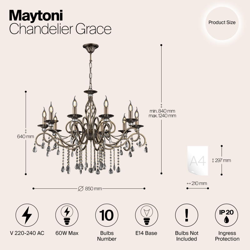 Люстра Maytoni RC247-PL-10-R бронза