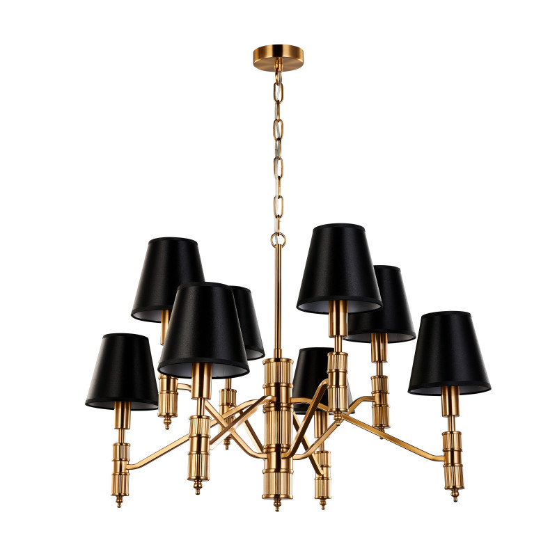 Подвесная люстра Favourite Flagship 2933-8P, D740*H480/1570, античной латуни, плафоны из черной атласной ткани