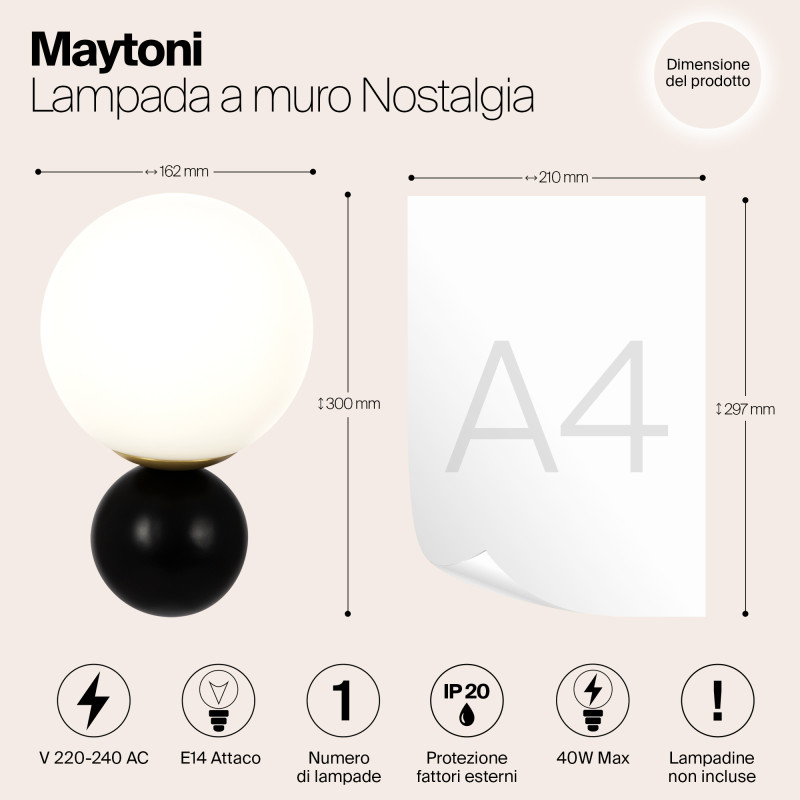 Светильник 30 см, Maytoni Nostalgia MOD048WL-01G, черный-золото