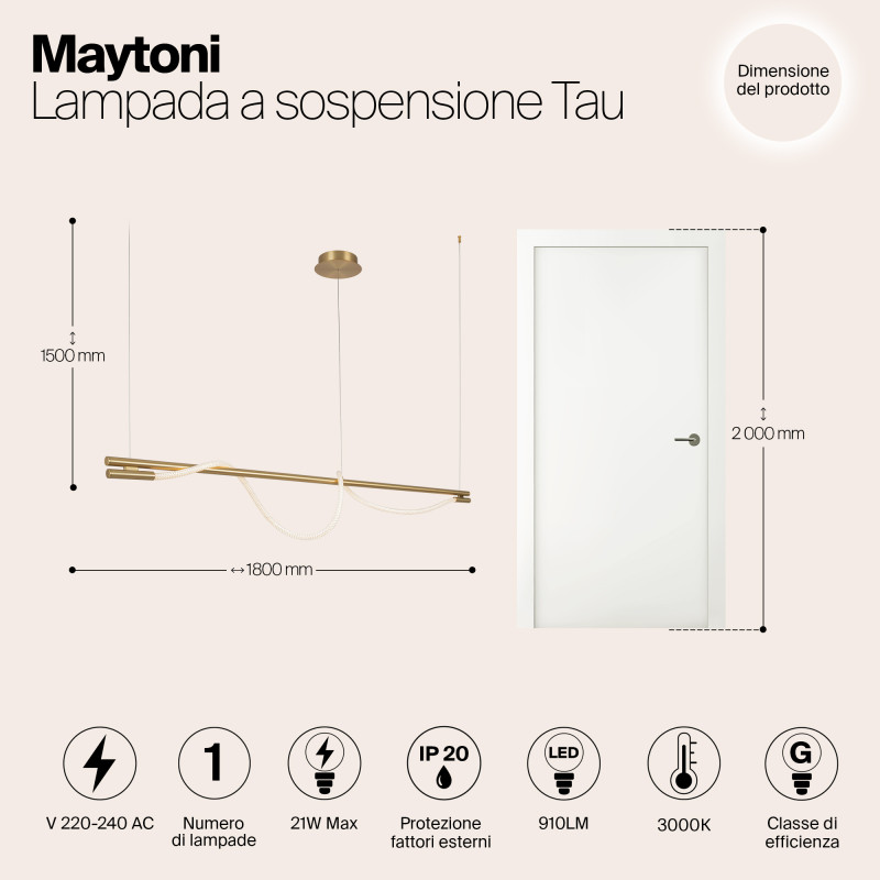Светодиодный светильник 180 см, 21W, 3000K, Maytoni MOD166PL-L20G3K, золото