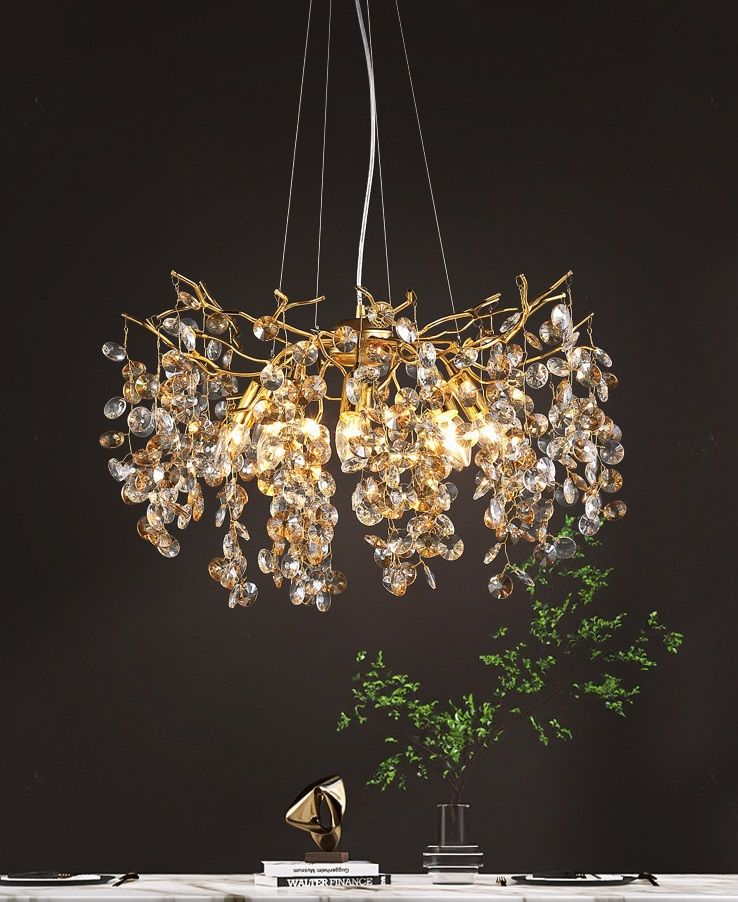 Светильник DZN-13451 ЗОЛОТО/ЯНТАРЬ+ПРОЗРАЧНЫЙ D600/H1500/8/E14/40W RUSSELL 24-12