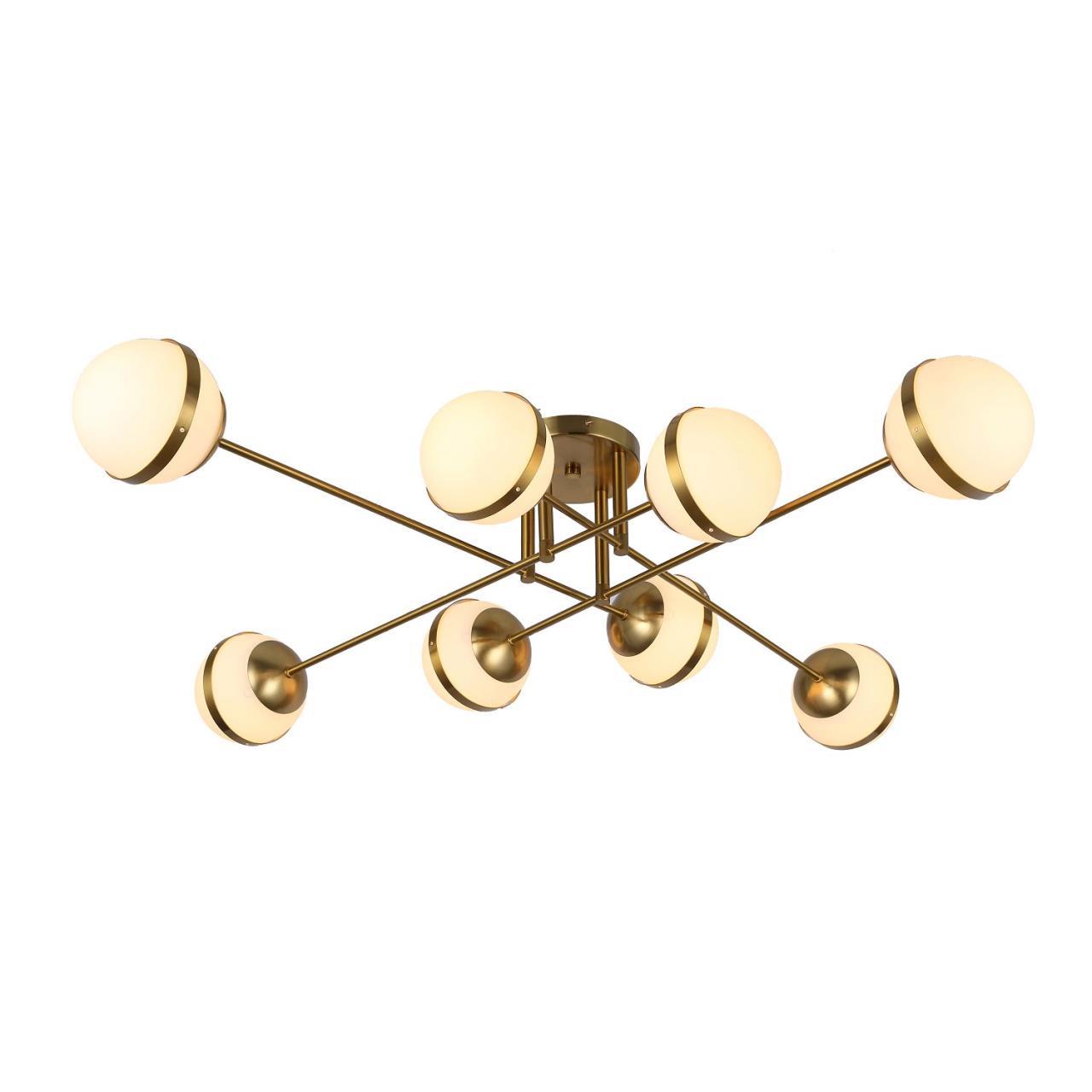 Люстра F-Promo Stripy 3051-8P, D1070*H220, меди, плафоны из белого стекла, декоративные элементы в виде металлических колец на плафонах