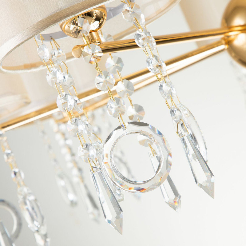 Подвесная люстра Favourite Ventus 2891-7P, D820*H460/1460, Каркас золотого цвета, плафон из органзы янтарного цвета, декоративные элементы из стекла и хрусталя