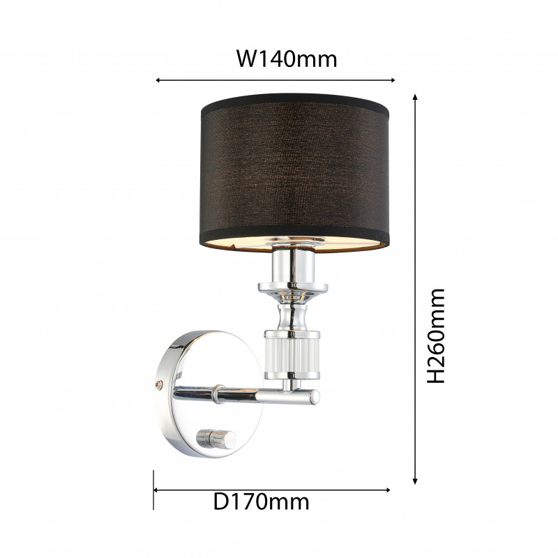 Бра Favourite Archetypus 2674-1W, D170*W140*H260, хром, плафон из серой ткани, декоративные элементы из прозрачного стекла, управление с помощью диммера, бра можно монтировать как плафона