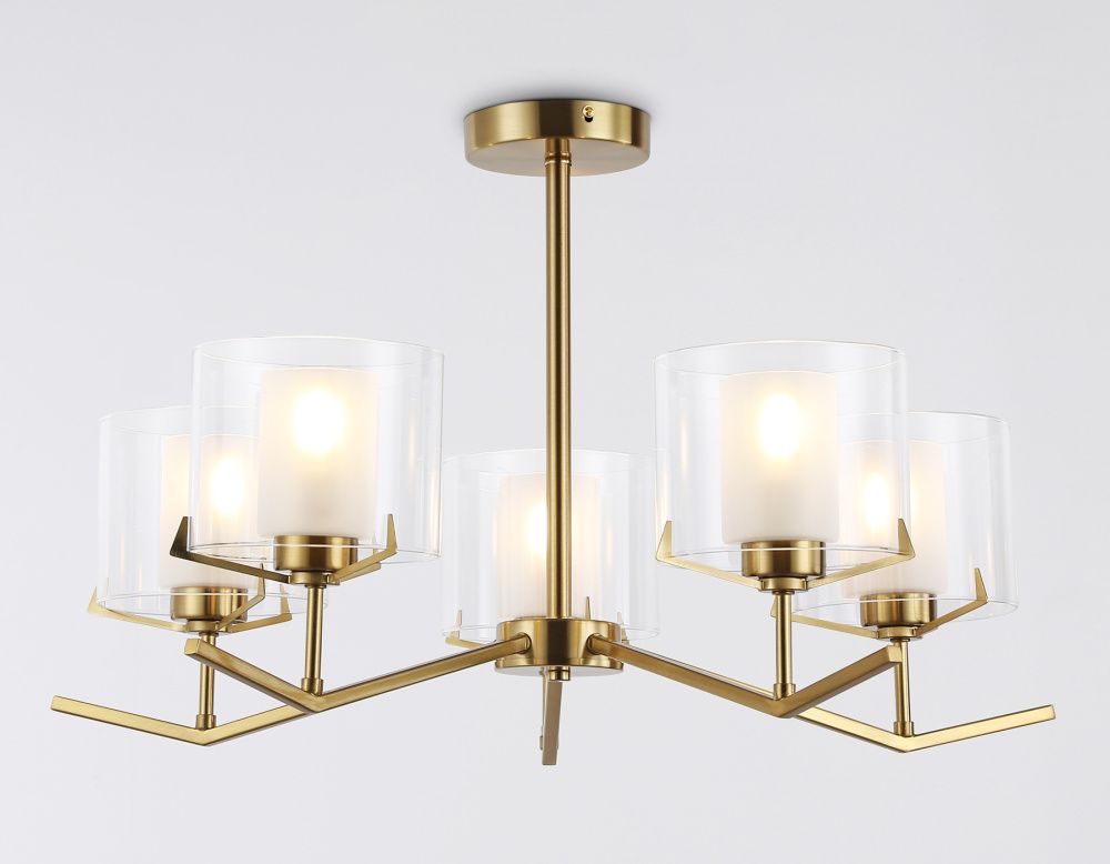 Люстра со стеклянными плафонами на штанге **39- см, 5*E14*40W, K, Ambrella Light High Light LH57007, латунь