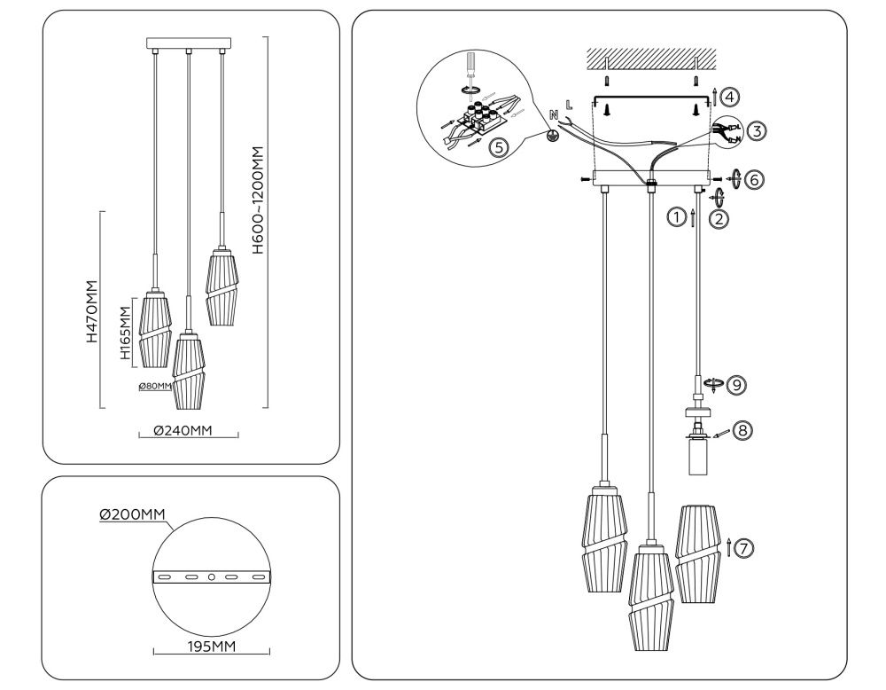 Подвесной светильник **47- см, 3*E14*40W, K, Ambrella Light High Light LH55210, латунь