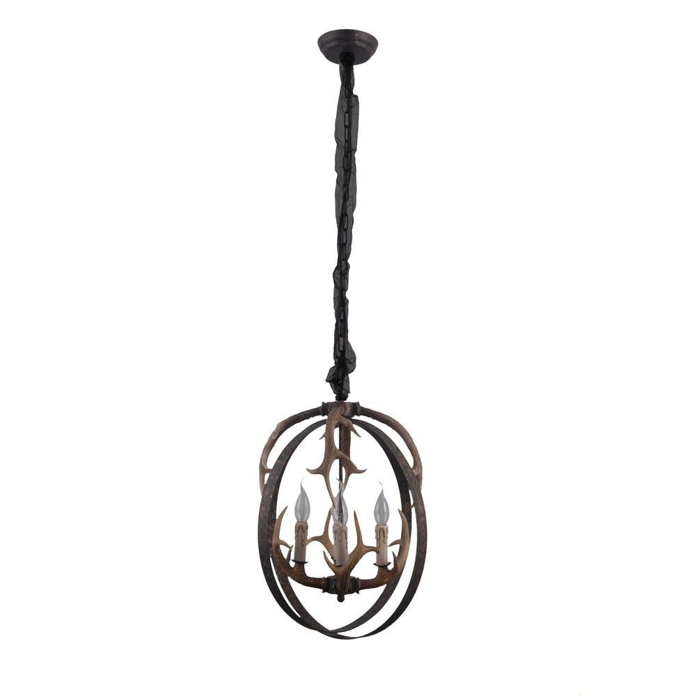 Подвесной светильник Omnilux Leporano OML-51906-04, диаметр 45 см, черный-коричневый
