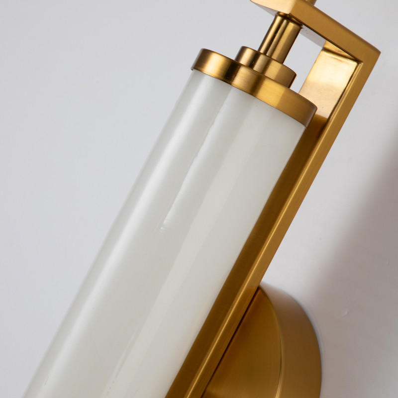 Бра Favourite Plunger 3011-2W, D105*W100*H500, латуни, плафон из искусственного белого мрамора, стеклянный декор по краям