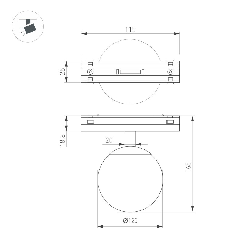 Светильник на шине Arlight 044458 11,5*12*16,8 см, 6W, белый (теплый)K,