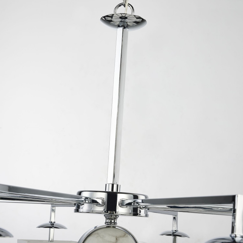 Подвесная люстра Favourite Diva 2821-10P, D1000*H490/1555(H580/1645), хром, плафоны из белой ткани, декор - имитация белого мрамора, каркас можно монтировать как вверх, так и вниз плафонами.