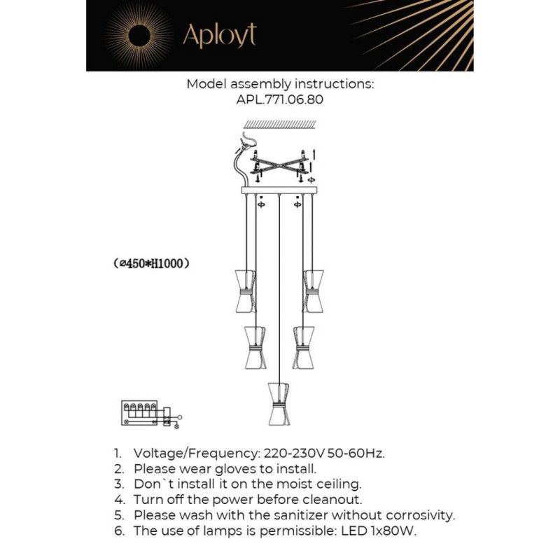 Каскадная люстра 45*70-140 см 80W, 4000K, Aployt Charlayn APL.771.06.80, золотой