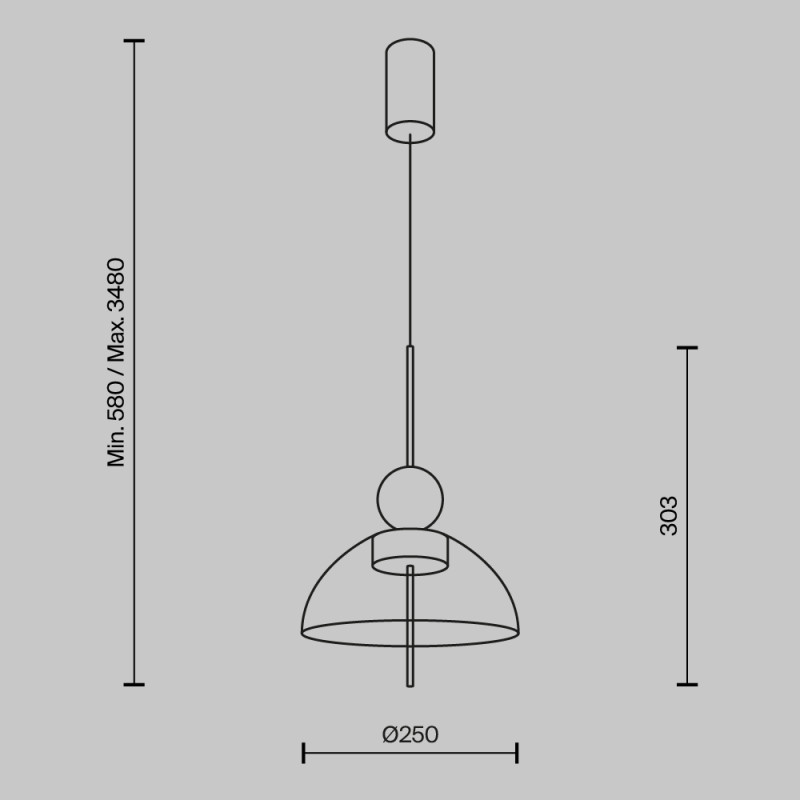 Подвесной светильник  25*57,8 см, LED 1 12W, 3000К, Черный Maytoni Bangkok MOD185PL-L6B3K4