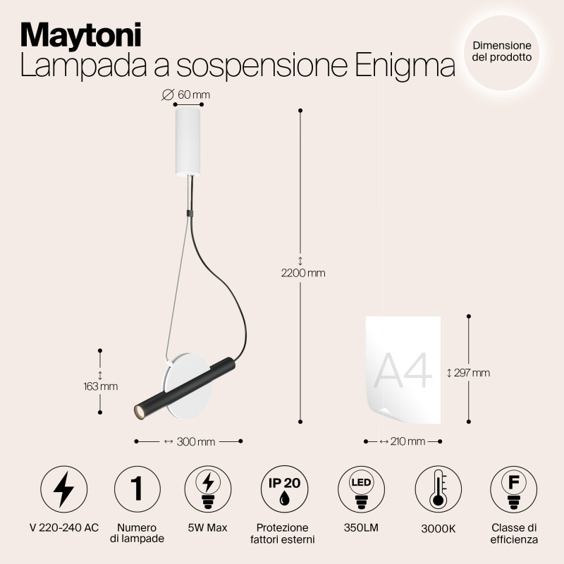 Светодиодный светильник 30 см, 5W, 3000K, Maytoni MOD150PL-L5W3K, белый-черный