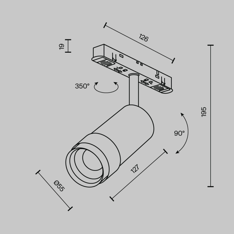 Светильник на шине 5,5*5,5*19,5 см, LED, 12W, 4000К, Maytoni Technical Focus Zoom TR211-1-12W4K-Z-W белый