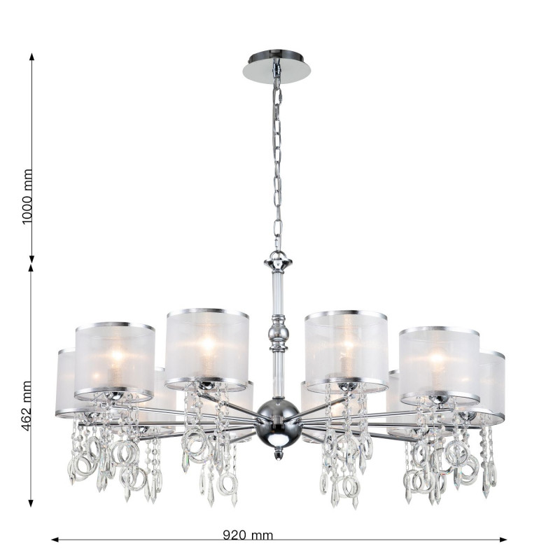 Подвесная люстра Favourite Ventus 2869-10P, D920*H460/1460, хром, плафоны из органзы белого цвета, декоративные элементы из стекла и хрусталя
