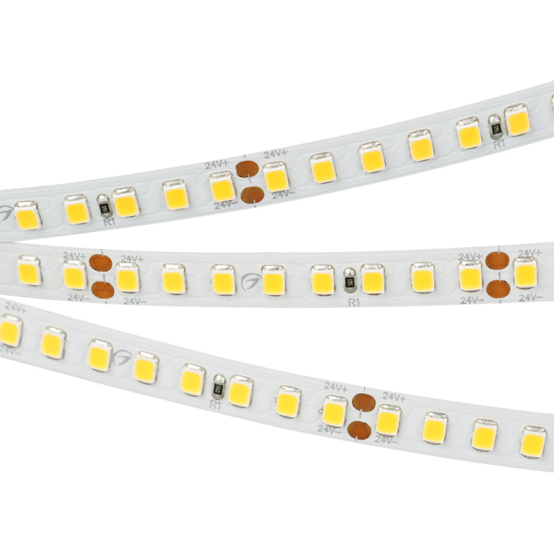Лента RT-A160-8mm 24V Warm2400 (12 W/m, IP20, 2835, 5m) (Arlight, высок.эфф.150 лм/Вт) 028561(2). Цена указана за 5 метров. Продается кратно 5 метрам.