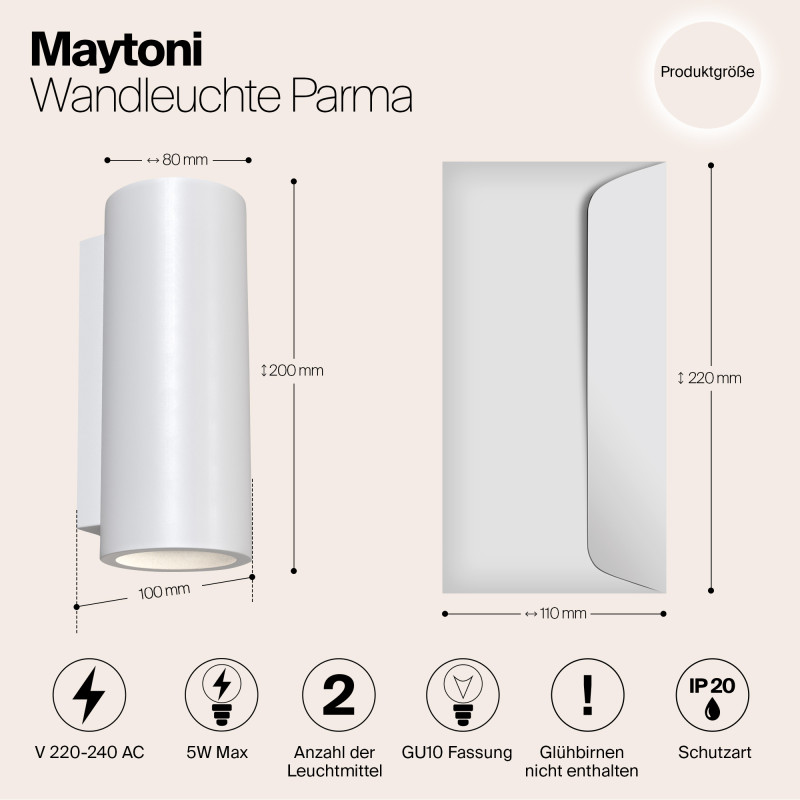 Светильник настенный Maytoni Parma C191-WL-02-W, LED 5W, белый