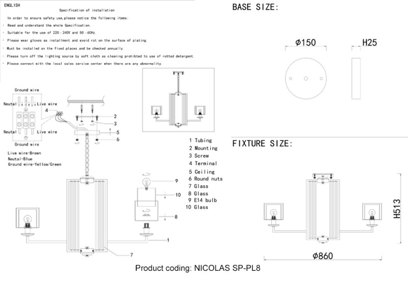Люстра 86 см, Crystal Lux NICOLAS SP-PL8 NICKEL/WHITE никель/прозрачный