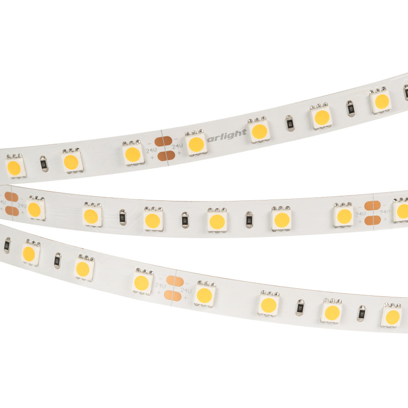 Лента RT 2-5000 24V Warm2400 2x (5060, 300 LED, LUX) (Arlight, 14.4 Вт/м, IP20) 018099(B). Цена указана за 5 метров. Продается кратно 5 метрам.