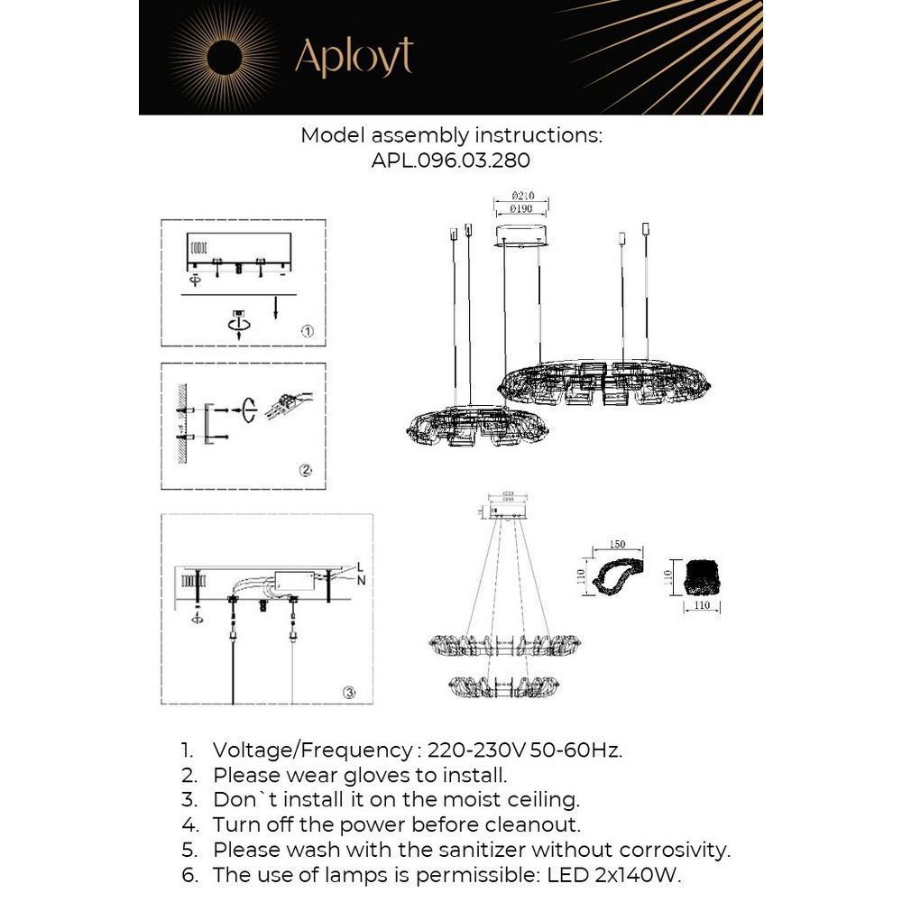 Подвесная люстра 80 см, 280W, 3000-4000K, Aployt Irena APL.096.03.280, золото