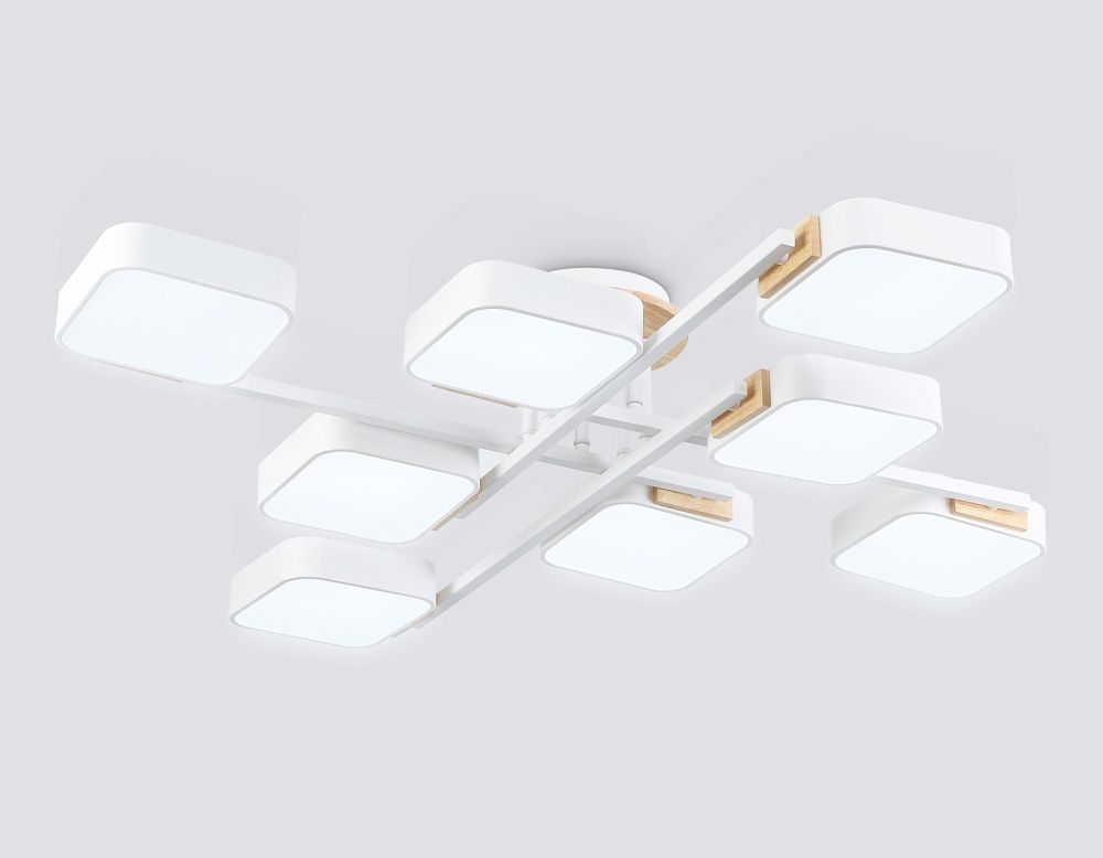 Люстра светодиодная на штанге 96*96*16- см, **W, 3000-6000K, Ambrella Light Comfort FL4888, белый, дерево
