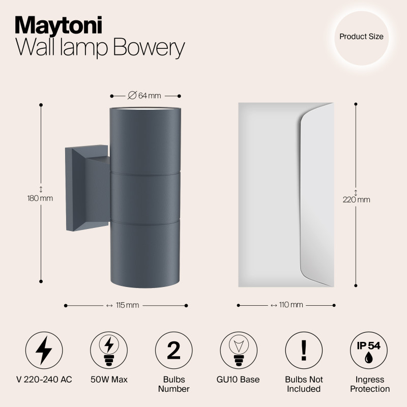 Светильник 6 см, Maytoni Bowery O574WL-02GR, серый