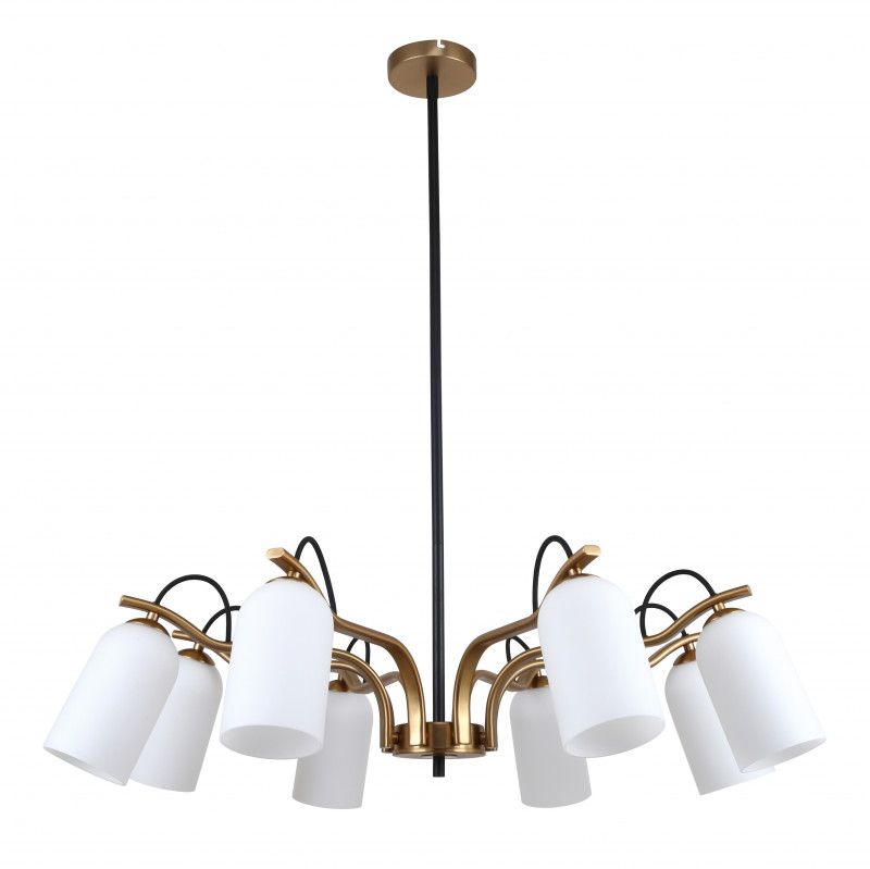 Люстра 2в1 Favourite Grover 2668-8P, D820*H320/920, каркас темно-серого цвета и цвета латуни, плафоны из белого стекла