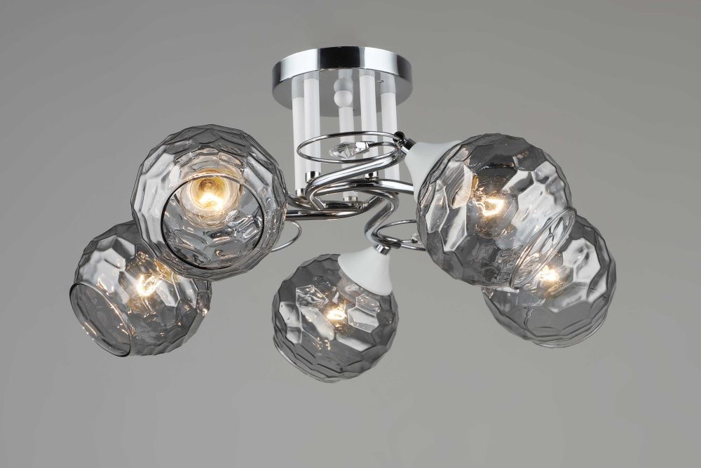Люстра Ø500 x H230, мм, 5*40W (200W), WT+CH (Белый+Хром) Rilon 1714/5 WT+CH