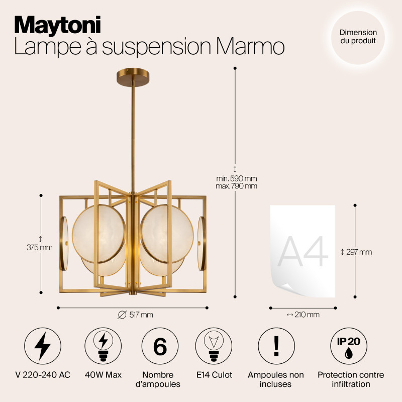 Светильник 52 см, Maytoni Marmo MOD099PL-06G, золото