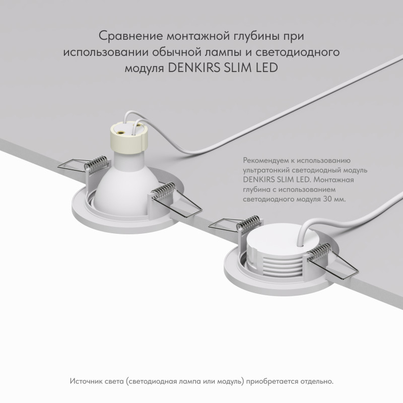 Встраиваемый светильник 7.5/6 см, GU10, IP20 Denkirs DK2030-WH, белый