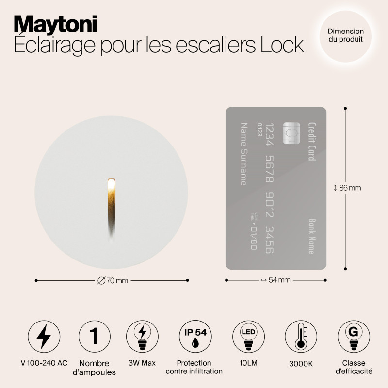 LED светильник 7 см, 3W, 3000K, Maytoni Lock O014SL-L3W3K, белый, вр 5,5 см
