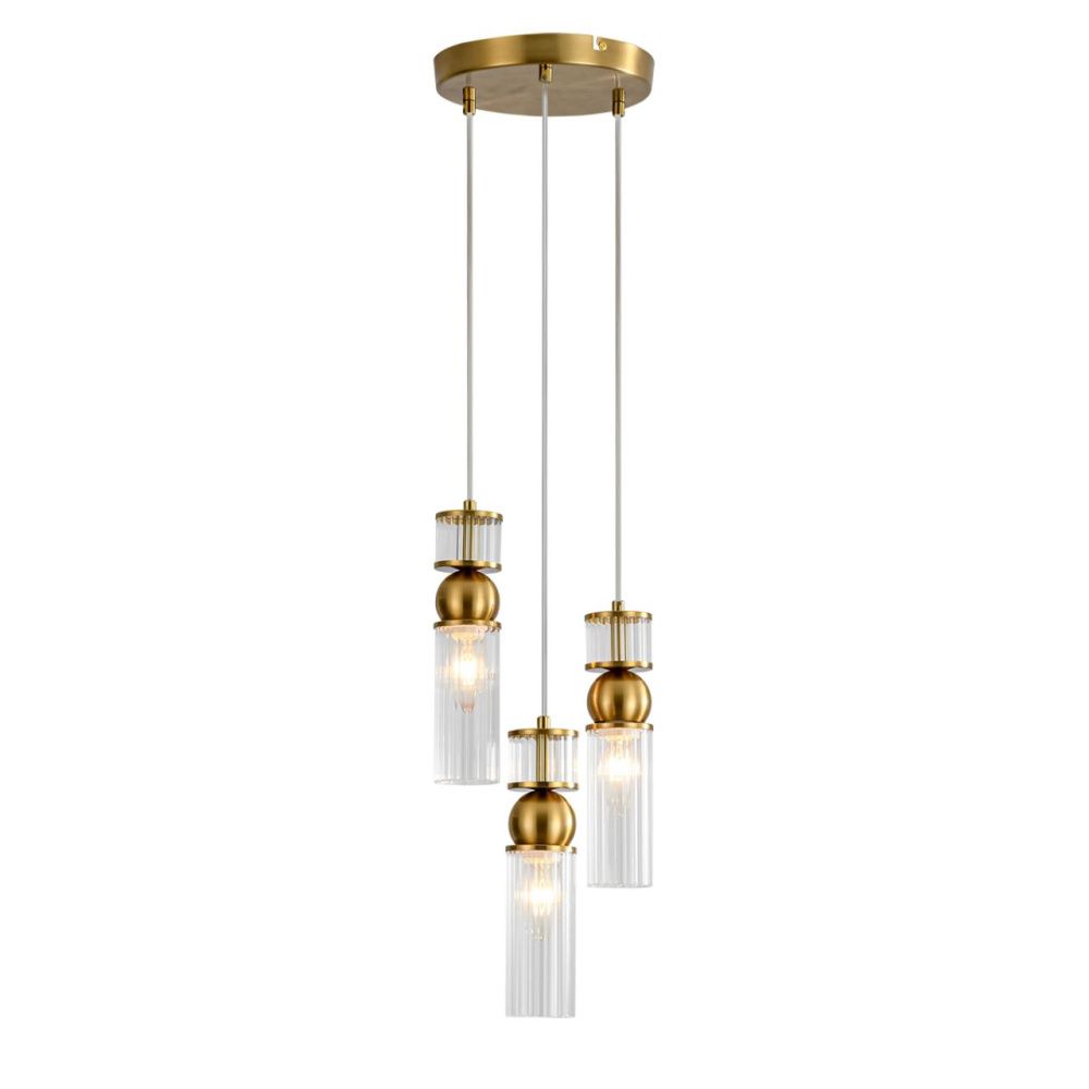 Подвес 22*22*222-222 см, 3*E14*40W, Lumion Denver LUM8276/3A, латунь