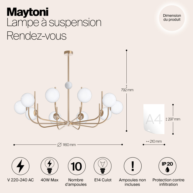 Люстра на штанге Maytoni Rendez-vous MOD109PL-10BS, диаметр 116 см, латунь