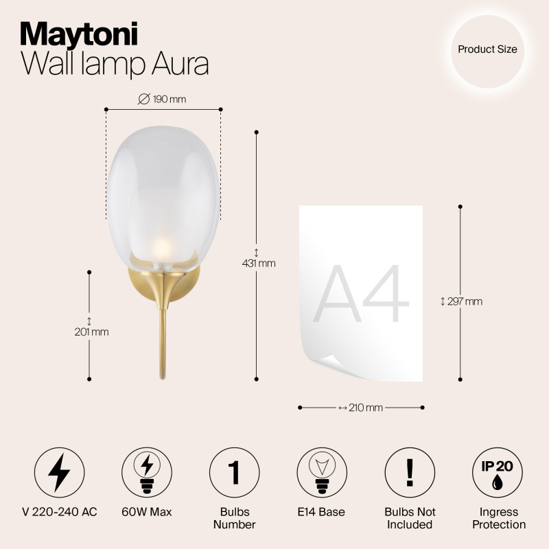 Светильник 43 см, Maytoni Aura MOD016WL-01BS, латунь