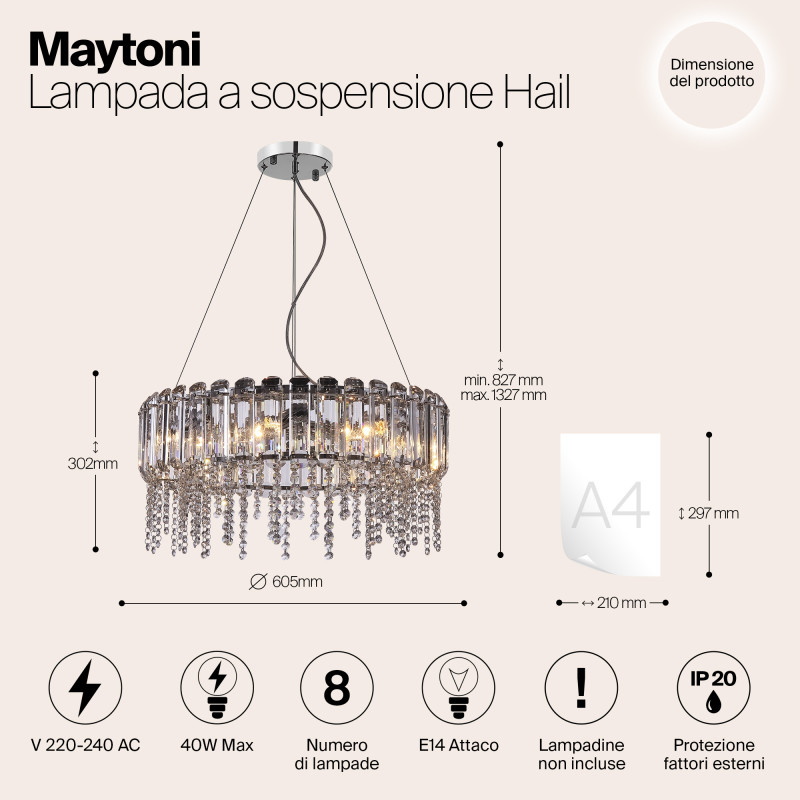Подвесной светильник Maytoni Neoclassic Hail MOD097PL-08CH, диаметр 61 см, хром