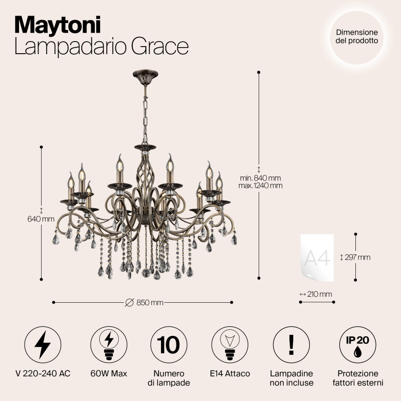 Люстра Maytoni RC247-PL-10-R бронза